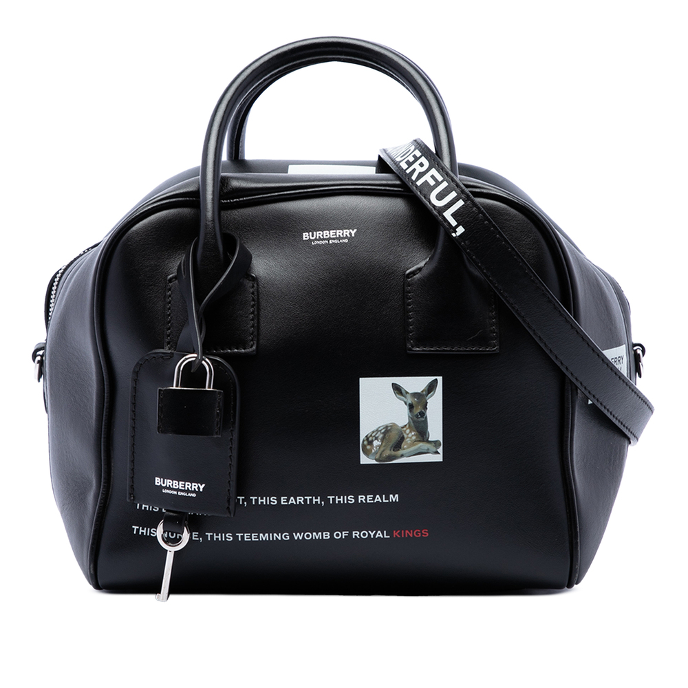 Pre-Loved Burberry Leather Deer Print Cube Satchel